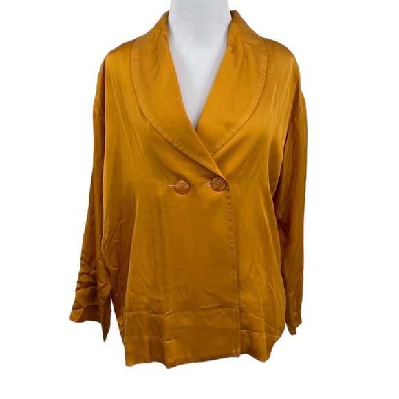 Nation LTD Blazer Womens Small‎ Liquid Gold Boxy 3/4 Sleeve Top Oversized